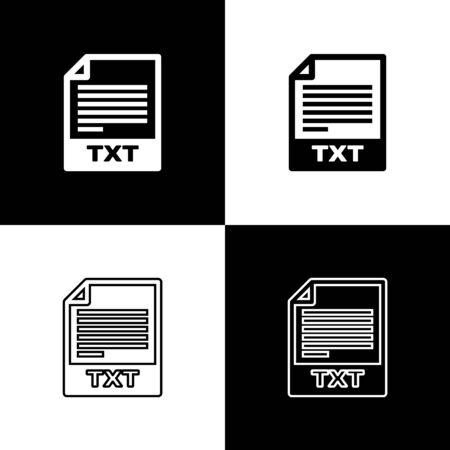 Set TXT file document icon. Download txt button icons isolated on black and white background. Text file extension symbol. Vector Illustrationのイラスト素材