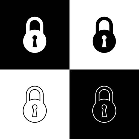 Set Lock icons isolated on black and white background. Padlock sign. Security, safety, protection, privacy concept. Vector Illustrationのイラスト素材