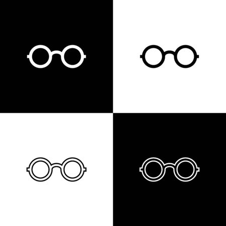 Set Glasses icon isolated icons isolated on black and white background. Eyeglass frame symbol. Vector Illustrationのイラスト素材