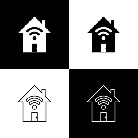 Set Smart home with wireless icon isolated icons isolated on black and white background. Remote control. Vector Illustrationのイラスト素材