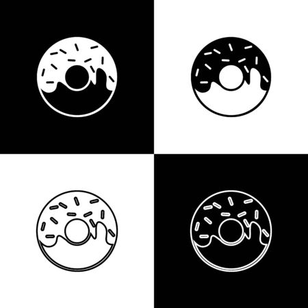 Set Donut with sweet glaze icons isolated on black and white background. Vector Illustrationのイラスト素材