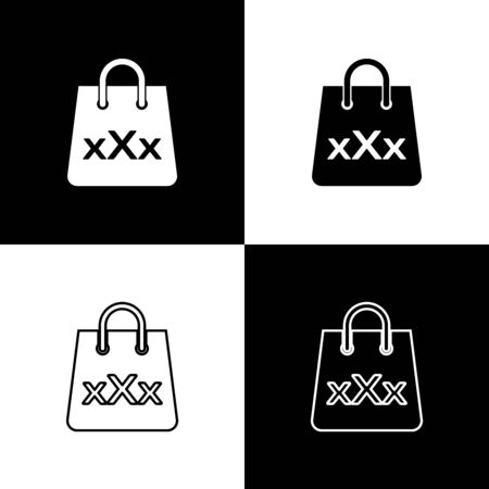 Set Shopping bag with a triple X icon isolated on black and white background. Vector Illustrationのイラスト素材