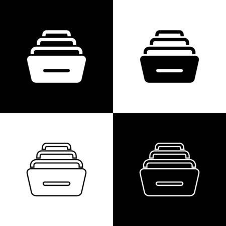 Set Drawer with documents icon isolated on black and white background. Archive papers drawer. File Cabinet Drawer. Office furniture. Vector Illustrationのイラスト素材