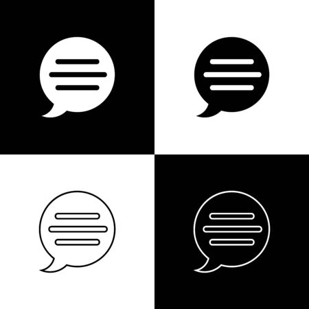 Set Speech bubble chat icon isolated on black and white background. Message icon. Communication or comment chat symbol. Vector Illustrationのイラスト素材
