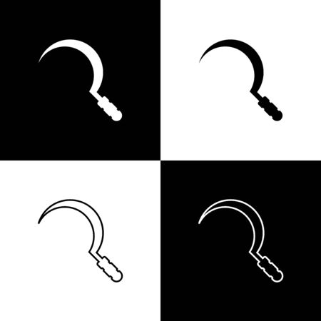 Set Sickle icon isolated on black and white background. Reaping hook sign. Vector Illustrationのイラスト素材