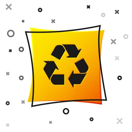 Black Recycle symbol icon isolated on white background. Circular arrow icon. Environment recyclable go green. Yellow square button. Vector Illustrationのイラスト素材