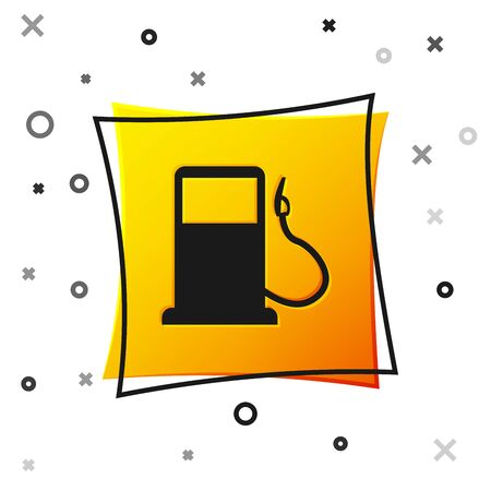 Black Petrol or Gas station icon isolated on white background. Car fuel symbol. Gasoline pump. Yellow square button. Vector Illustrationのイラスト素材