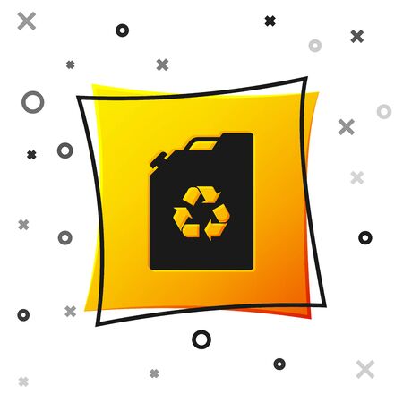 Black Eco fuel canister icon isolated on white background. Eco bio and barrel. Green environment and recycle. Yellow square button. Vector Illustrationのイラスト素材