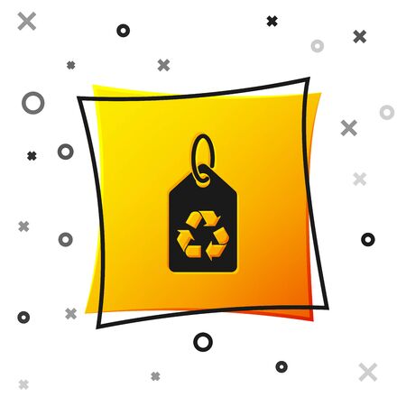 Black Tag with recycle symbol icon isolated on white background. Banner, label, tag, sticker for eco green. Yellow square button. Vector Illustrationのイラスト素材