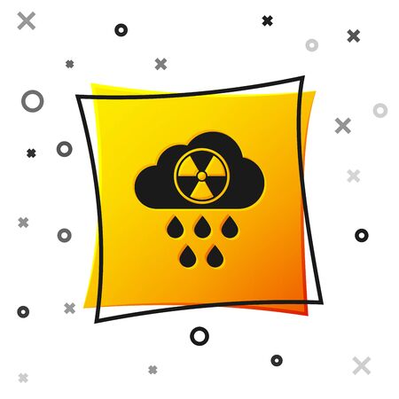 Black Acid rain and radioactive cloud icon isolated on white background. Effects of toxic air pollution on the environment. Yellow square button. Vector Illustrationのイラスト素材