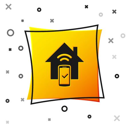 Black Smart home - remote control system icon isolated on white background. Yellow square button. Vector Illustrationのイラスト素材