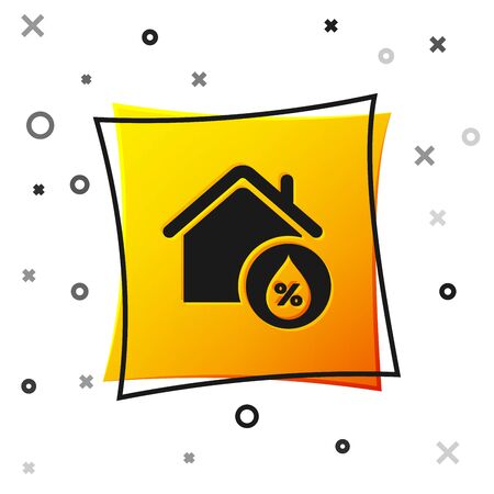 Black House humidity icon isolated on white background. Weather and meteorology, thermometer symbol. Yellow square button. Vector Illustrationのイラスト素材