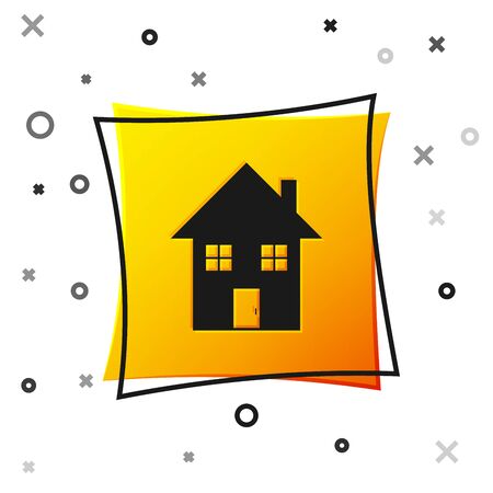 Black House icon isolated on white background. Home symbol. Yellow square button. Vector Illustrationのイラスト素材
