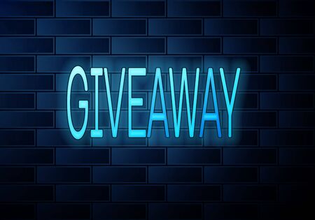 Realistic Glowing neon banner with inscription Giveaway on brick wall background. Template for sticker, price tag, badge, poster,  emblem, label. Vector illustrationのイラスト素材