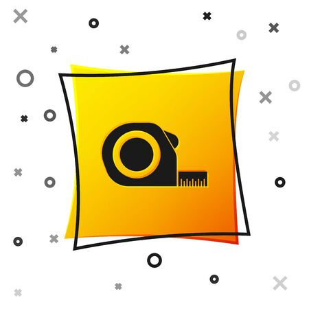 Black Roulette construction icon isolated on white background. Tape measure symbol. Yellow square button. Vector Illustrationのイラスト素材