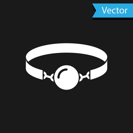 White Silicone ball gag with a leather belt icon isolated on black background. Fetish accessory. Sex toy for men and woman.  Vector Illustrationのイラスト素材