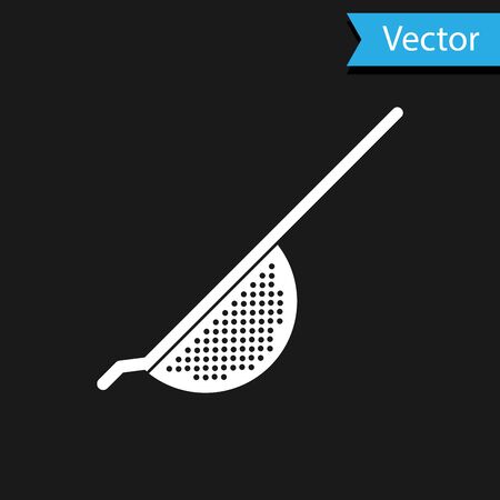 White Kitchen colander icon isolated on black background. Cooking utensil. Cutlery sign. Vector Illustrationのイラスト素材