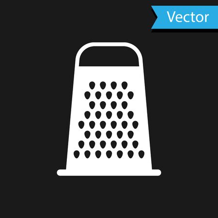 White Grater icon isolated on black background. Kitchen symbol. Cooking utensil. Cutlery sign. Vector Illustrationのイラスト素材