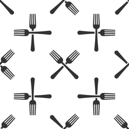 Grey Crossed fork icon isolated seamless pattern on white background. Cutlery symbol. Vector Illustrationのイラスト素材