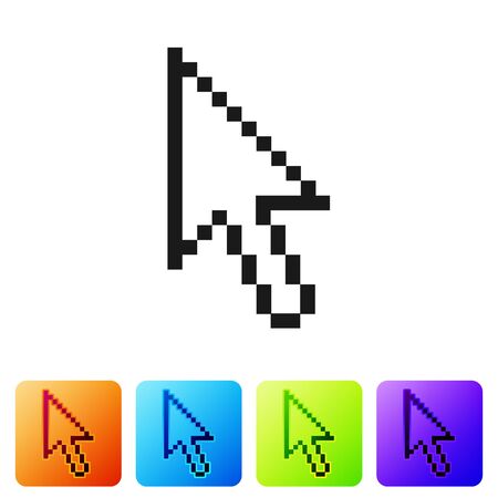 Black Pixel arrow cursor icon isolated on white background. Set icon in color square buttons. Vector Illustrationのイラスト素材