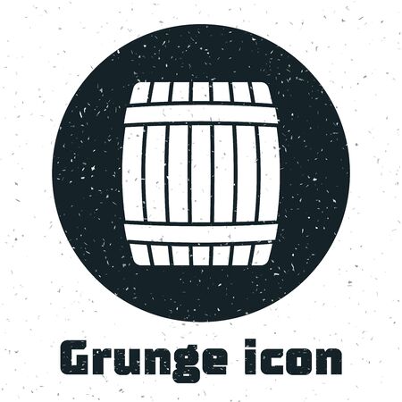 Grunge Wooden barrel icon isolated on white background. Vector Illustrationのイラスト素材