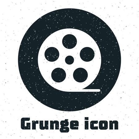 Grunge Film reel icon isolated on white background. Vector Illustrationのイラスト素材