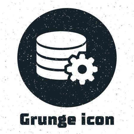 Grunge Setting database server icon isolated on white background. Database Center. Vector Illustrationのイラスト素材