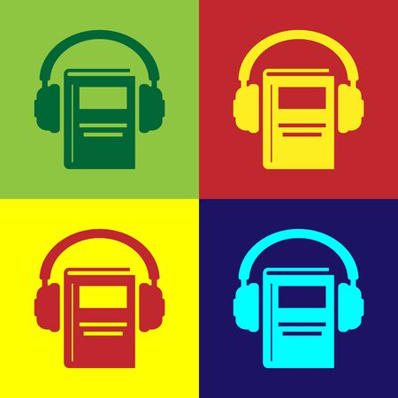 Color Audio book icon isolated on color background. Book with headphones. Audio guide sign. Online learning concept. Vector Illustrationのイラスト素材