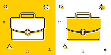 Black Briefcase icon isolated on yellow and white background. Business case sign. Business portfolio. Random dynamic shapes. Vector Illustrationのイラスト素材
