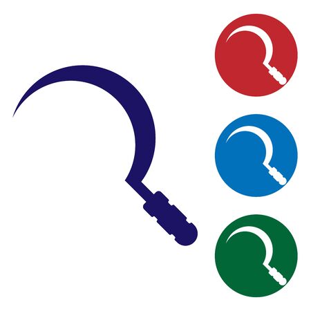 Blue Sickle icon isolated on white background. Reaping hook sign. Set color icon in circle buttons. Vector Illustrationのイラスト素材