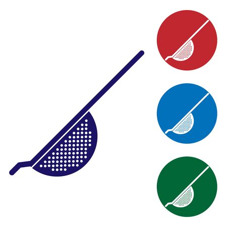 Blue Kitchen colander icon isolated on white background. Cooking utensil. Cutlery sign. Set color icon in circle buttons. Vector Illustrationのイラスト素材