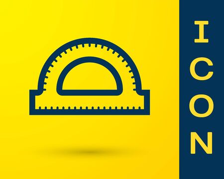Blue Protractor grid for measuring degrees icon isolated on yellow background. Tilt angle meter. Measuring tool. Geometric symbol. Vector Illustrationのイラスト素材
