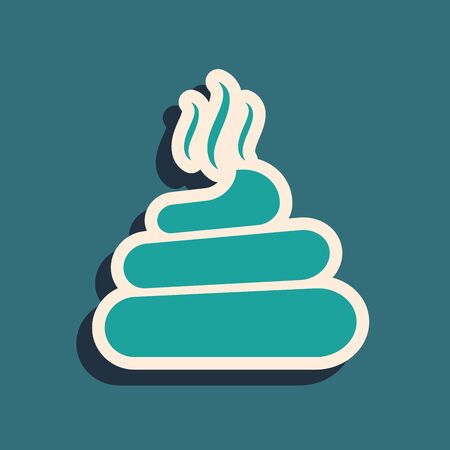 Green Shit icon isolated on blue background. Long shadow style. Vector Illustrationのイラスト素材