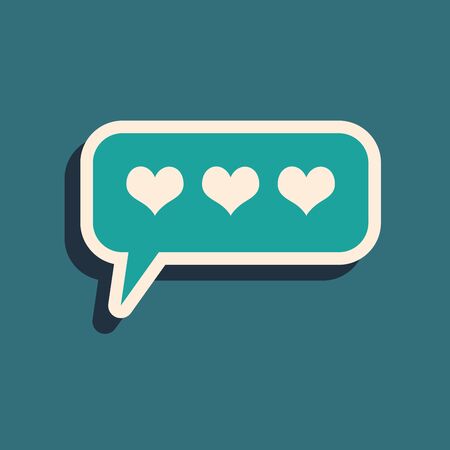 Green Like and heart icon isolated on blue background. Counter Notification Icon. Long shadow style. Vector Illustrationのイラスト素材