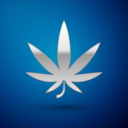 Silver Medical marijuana or cannabis leaf icon isolated on blue background. Hemp symbol. Vector Illustrationのイラスト素材