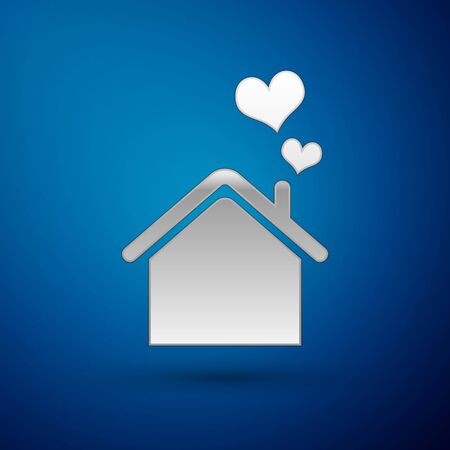 Silver House with heart shape icon isolated on blue background. Love home symbol. Family, real estate and realty. Vector Illustrationのイラスト素材