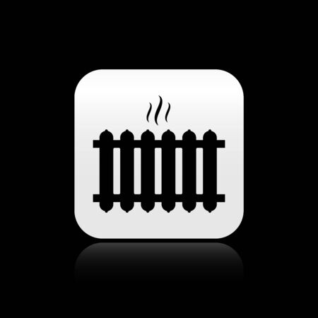 Black Heating radiator icon isolated on black background. Silver square button. Vector Illustrationのイラスト素材