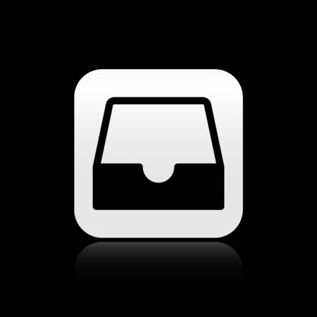 Black Social media inbox icon isolated on black background. Social network element, symbol. Silver square button. Vector Illustrationのイラスト素材