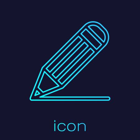Turquoise line Pencil and line icon isolated on blue background. Education sign. Drawing and educational tools. School office symbol. Vector Illustrationのイラスト素材