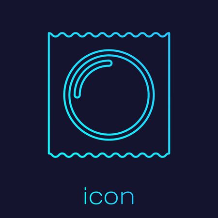Turquoise line Condom in package safe sex icon isolated on blue background. Safe love symbol. Contraceptive method for male. Vector Illustrationのイラスト素材