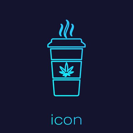 Turquoise line Cup coffee with marijuana or cannabis leaf icon isolated on blue background. Marijuana legalization. Hemp symbol. Vector Illustrationのイラスト素材