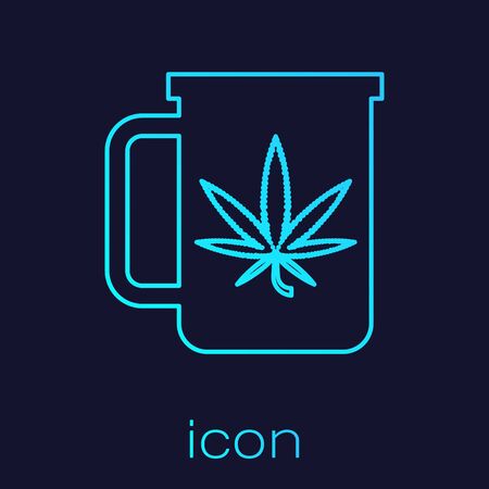 Turquoise line Cup tea with marijuana or cannabis leaf icon isolated on blue background. Marijuana legalization. Hemp symbol. Vector Illustrationのイラスト素材