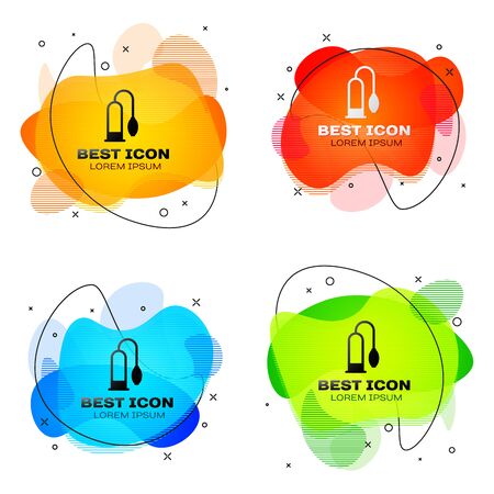 Black Penis pump icon isolated on white background. Penis enlarger. Sex toy for men. Vacuum pump with a blower to increase the penis. Set of liquid color abstract geometric shapes. Vector Illustrationのイラスト素材