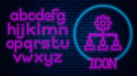 Glowing neon Lead management icon isolated on brick wall background. Neon light alphabet. Vector Illustrationのイラスト素材