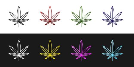 Set Medical marijuana or cannabis leaf icon isolated on black and white background. Hemp symbol. Vector Illustrationのイラスト素材