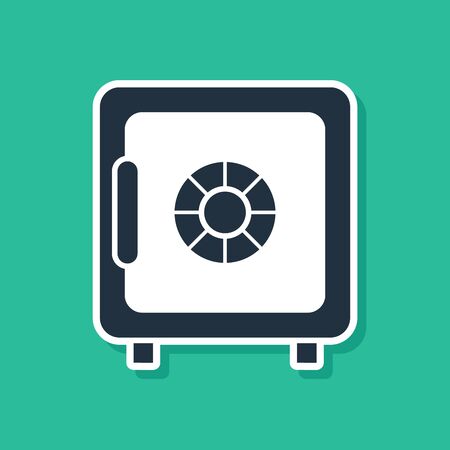Blue Safe icon isolated on green background. The door safe a bank vault with a combination lock. Reliable Data Protection. Vector Illustrationのイラスト素材