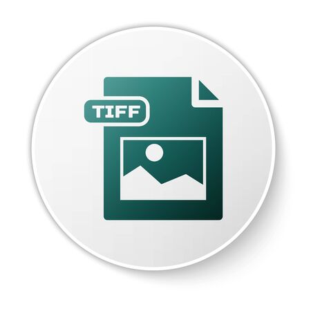 Green TIFF file document. Download tiff button icon isolated on white background. TIFF file symbol. White circle button. Vector Illustrationのイラスト素材