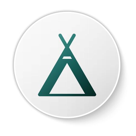 Green Tourist tent icon isolated on white background. Camping symbol. White circle button. Vector Illustrationのイラスト素材