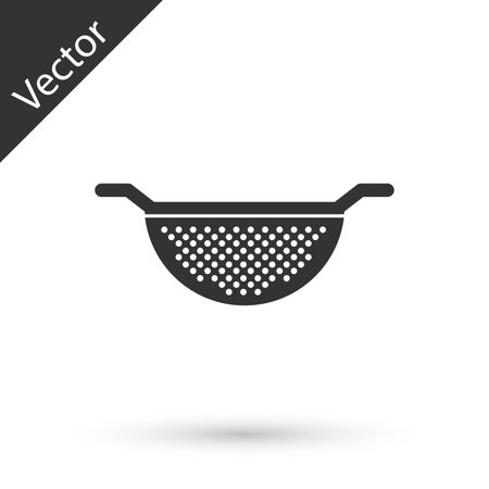 Grey Kitchen colander icon isolated on white background. Cooking utensil. Cutlery sign. Vector Illustrationのイラスト素材