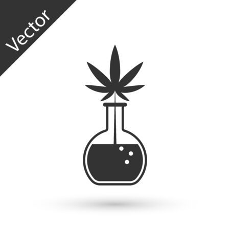 Grey Chemical test tube with marijuana or cannabis leaf icon isolated on white background. Research concept. Laboratory CBD oil concept. Vector Illustrationのイラスト素材